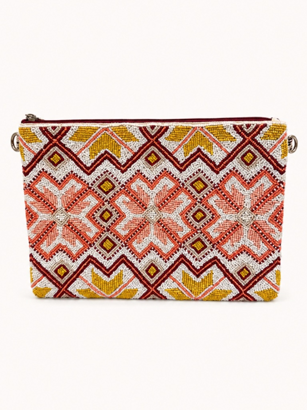 America & Beyond Beaded Clutch Geometric Floral Zip Pouch